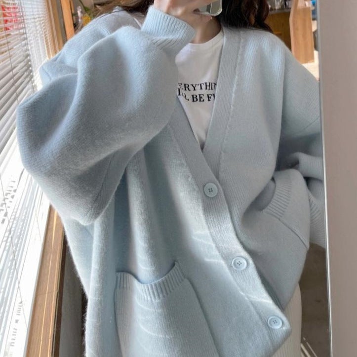 Korean Style Outwear Collar Sweater Knitted Cardigan Women'S Style Lazy Style Loose Small Top - Image 4